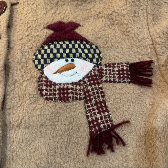 Vintage Snowman & Christmas Tree Sherpa Fleece Jacket Large/Extra Large - Picture 8 of 17